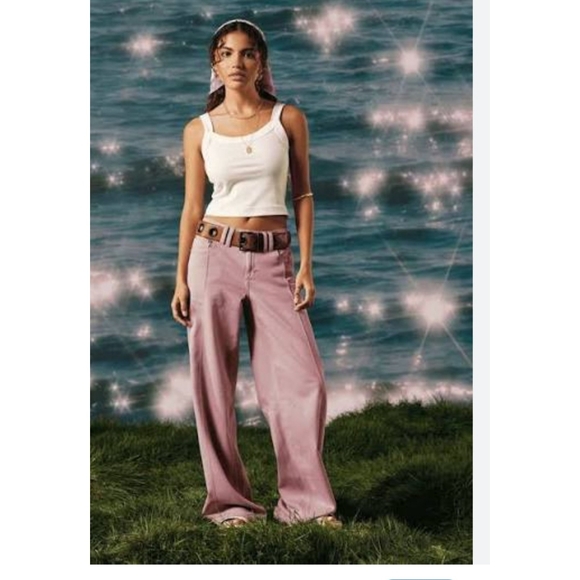 AE Low Rise Baggy Wide Leg Pink Jeans 18 - Picture 1 of 8